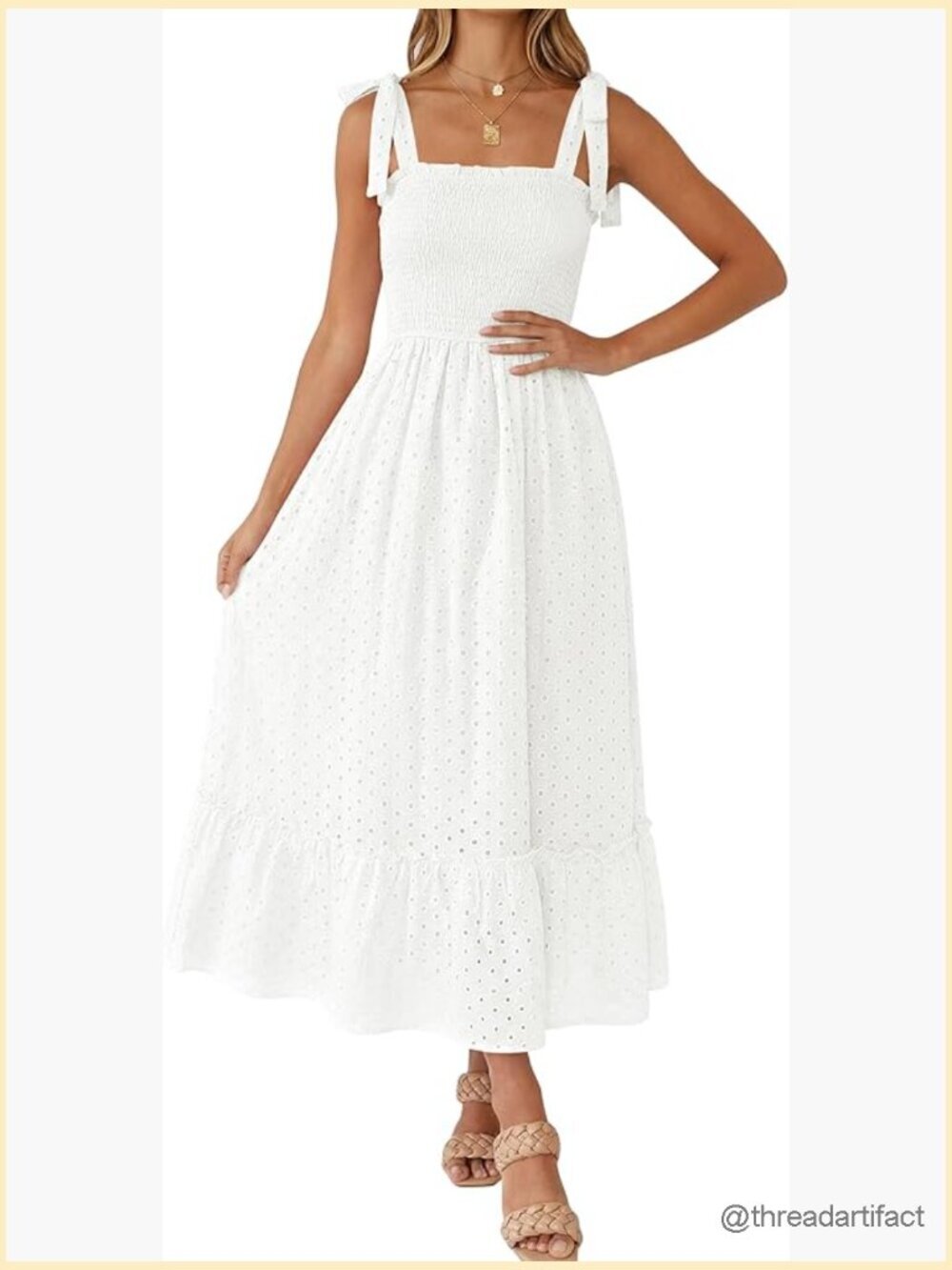 Smocked Square Neck Sleeveless Flowy Ruffle Beach Maxi Dress
